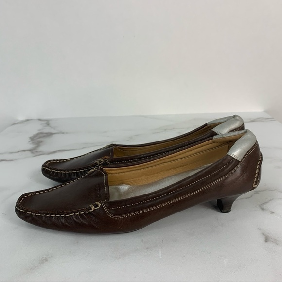 PRADA Brown Leather Retro Y2K Designer Loafer Kitten Heels Pumps 38.5 - Picture 11 of 16